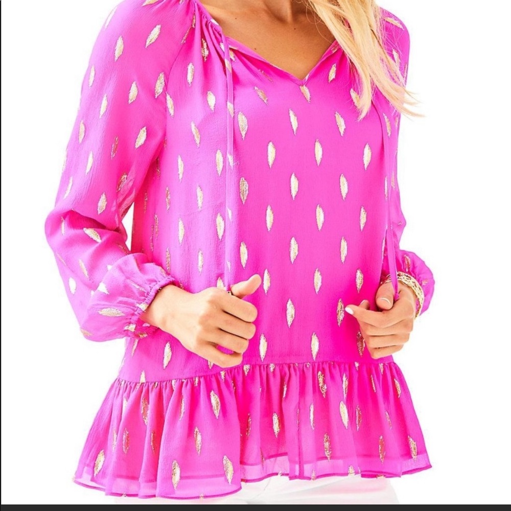 Fuchsia Lilly Pulitzer Tensley Silk Blouse